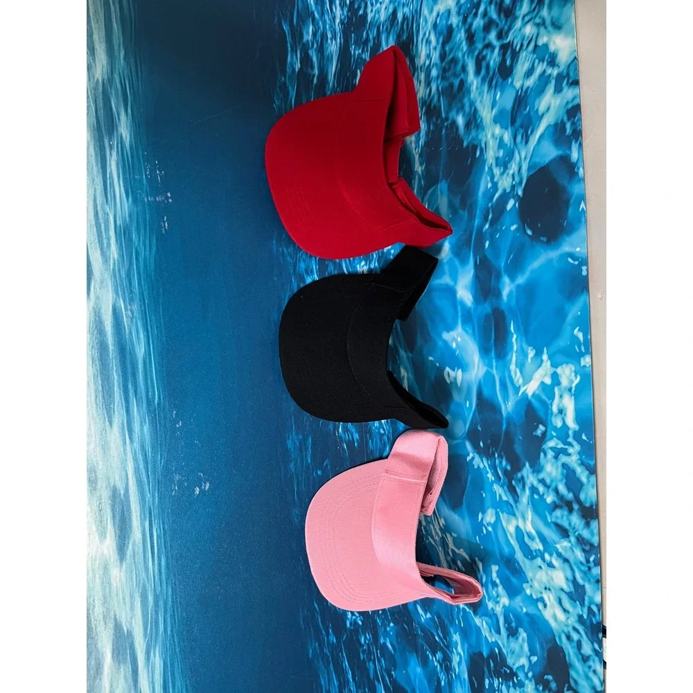 ☀️Set of 3 Women Athletic Sun Visors Red Black Pink Adjustable Tennis Golf Hats